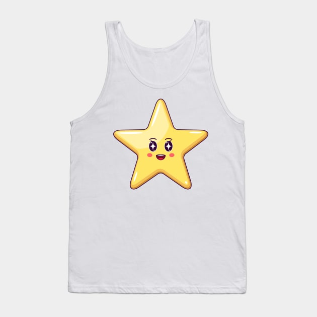 Cartoon Kawaii Golden Star with Star Strucking Face Tank Top by DmitryMayer